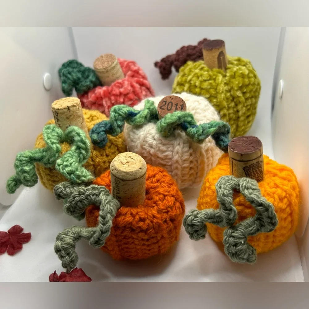 Handmade Crochet Pumpkins with wine cork stem • various sizes • fall decor